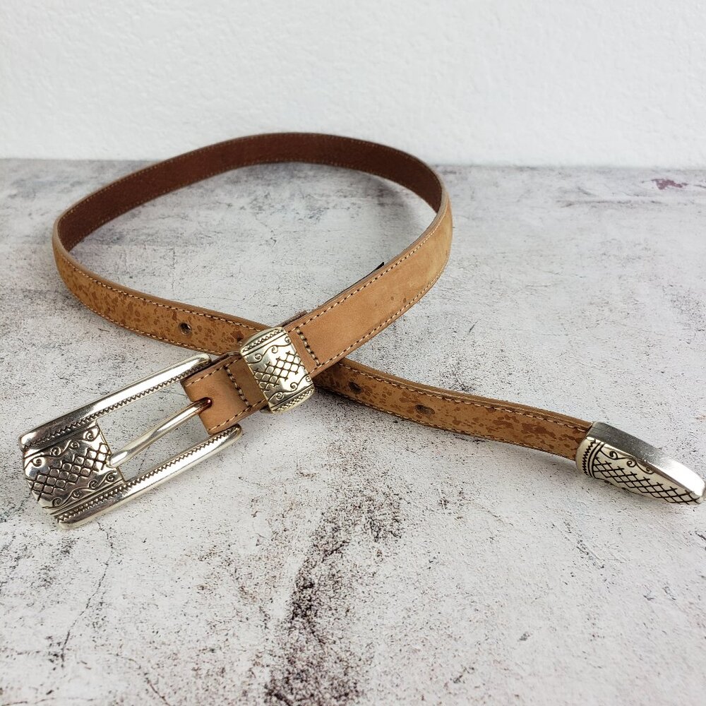 Vintage Brighton Leather Belt Western Bohemian Brown Distressed Skinny size M/30